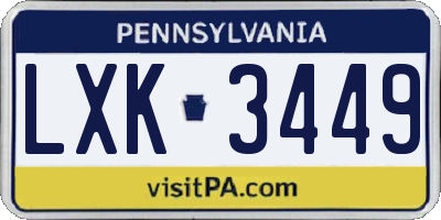 PA license plate LXK3449