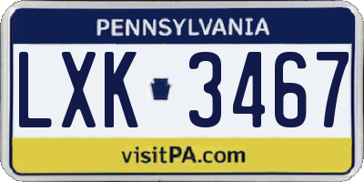 PA license plate LXK3467