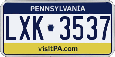 PA license plate LXK3537