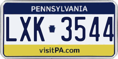PA license plate LXK3544