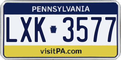 PA license plate LXK3577