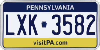 PA license plate LXK3582