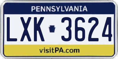 PA license plate LXK3624