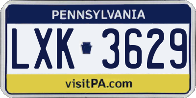 PA license plate LXK3629