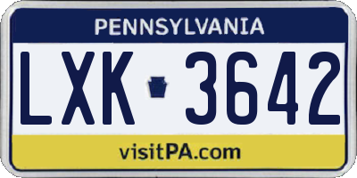 PA license plate LXK3642