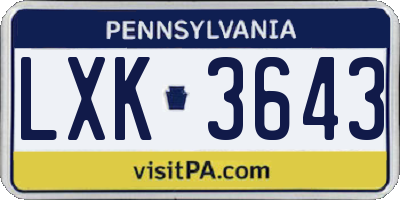 PA license plate LXK3643
