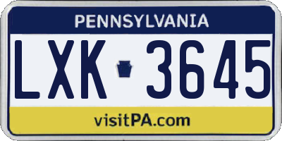 PA license plate LXK3645