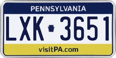 PA license plate LXK3651