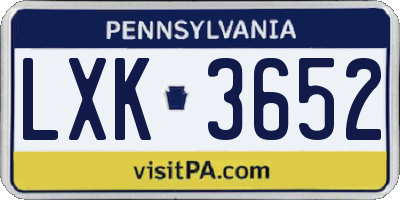 PA license plate LXK3652