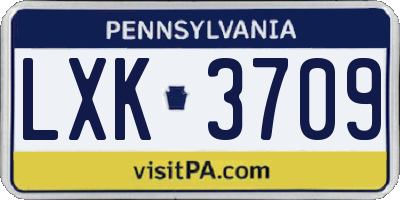 PA license plate LXK3709