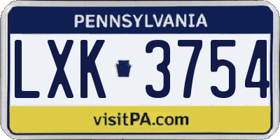 PA license plate LXK3754