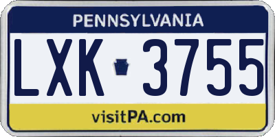PA license plate LXK3755
