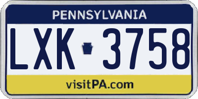 PA license plate LXK3758