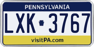 PA license plate LXK3767