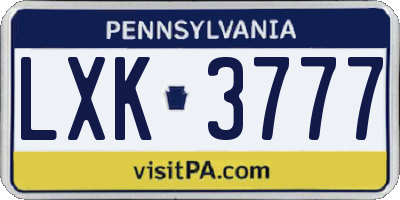 PA license plate LXK3777