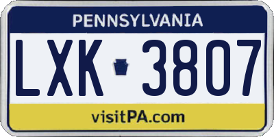 PA license plate LXK3807