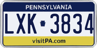 PA license plate LXK3834