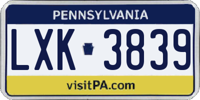 PA license plate LXK3839