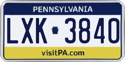 PA license plate LXK3840