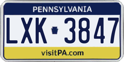 PA license plate LXK3847