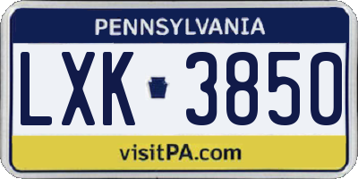PA license plate LXK3850