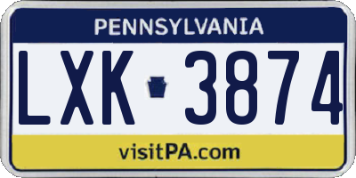 PA license plate LXK3874