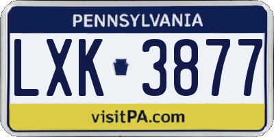 PA license plate LXK3877