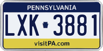 PA license plate LXK3881