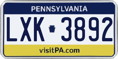 PA license plate LXK3892
