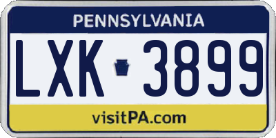 PA license plate LXK3899