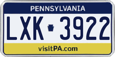 PA license plate LXK3922