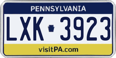 PA license plate LXK3923
