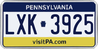 PA license plate LXK3925