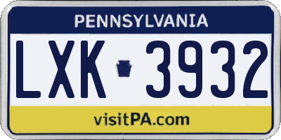 PA license plate LXK3932