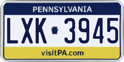 PA license plate LXK3945