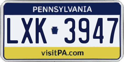 PA license plate LXK3947