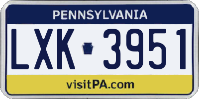 PA license plate LXK3951