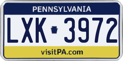 PA license plate LXK3972