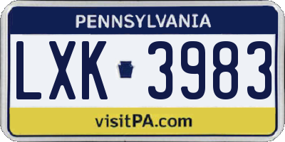 PA license plate LXK3983