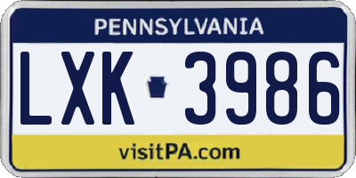 PA license plate LXK3986