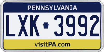 PA license plate LXK3992
