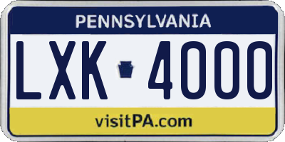 PA license plate LXK4000