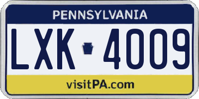 PA license plate LXK4009