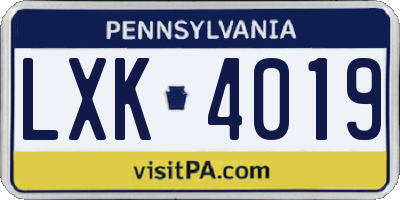 PA license plate LXK4019