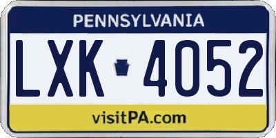 PA license plate LXK4052