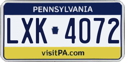 PA license plate LXK4072