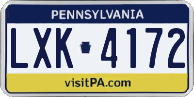 PA license plate LXK4172