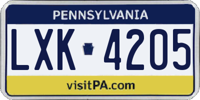 PA license plate LXK4205