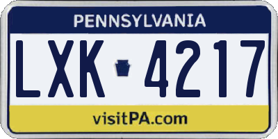 PA license plate LXK4217
