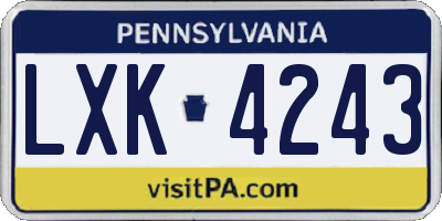 PA license plate LXK4243